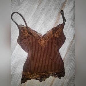 Brown Lace Crop Tank Top/ Cami